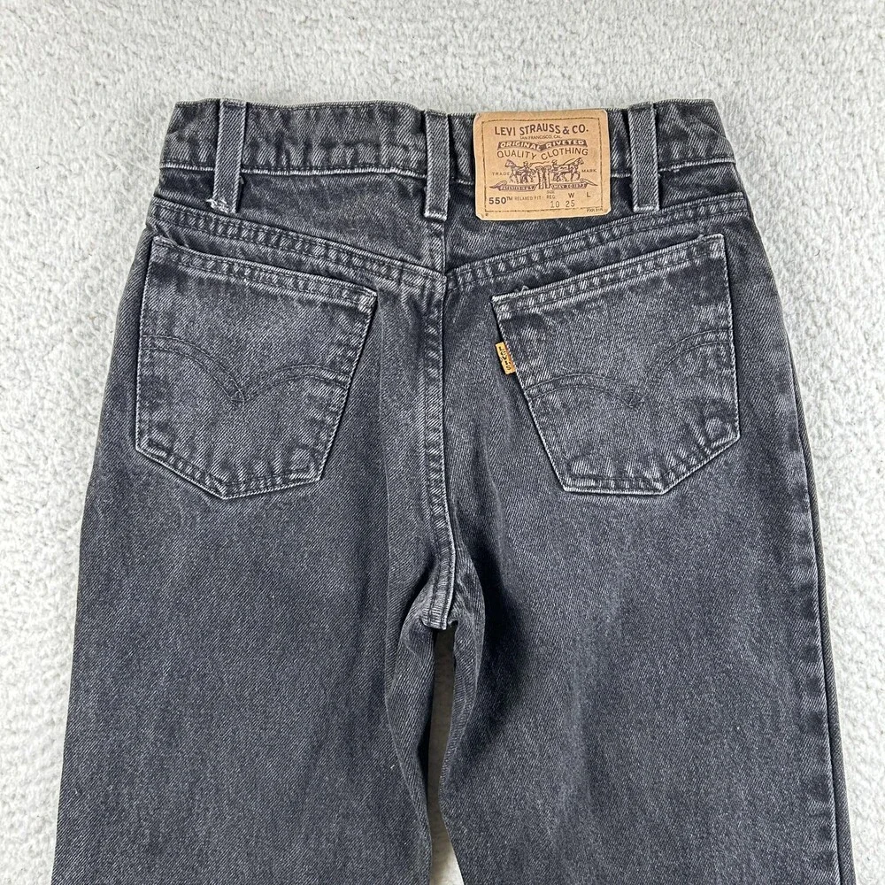 Vintage Levis 550 Jeans Youth 10 Regular Black Relaxed Fit Tapered Denim 90s